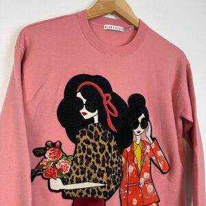 Alice + Olivia Gleeson Rose Appliqué Embellished Pullover Swetaer Size S RARE